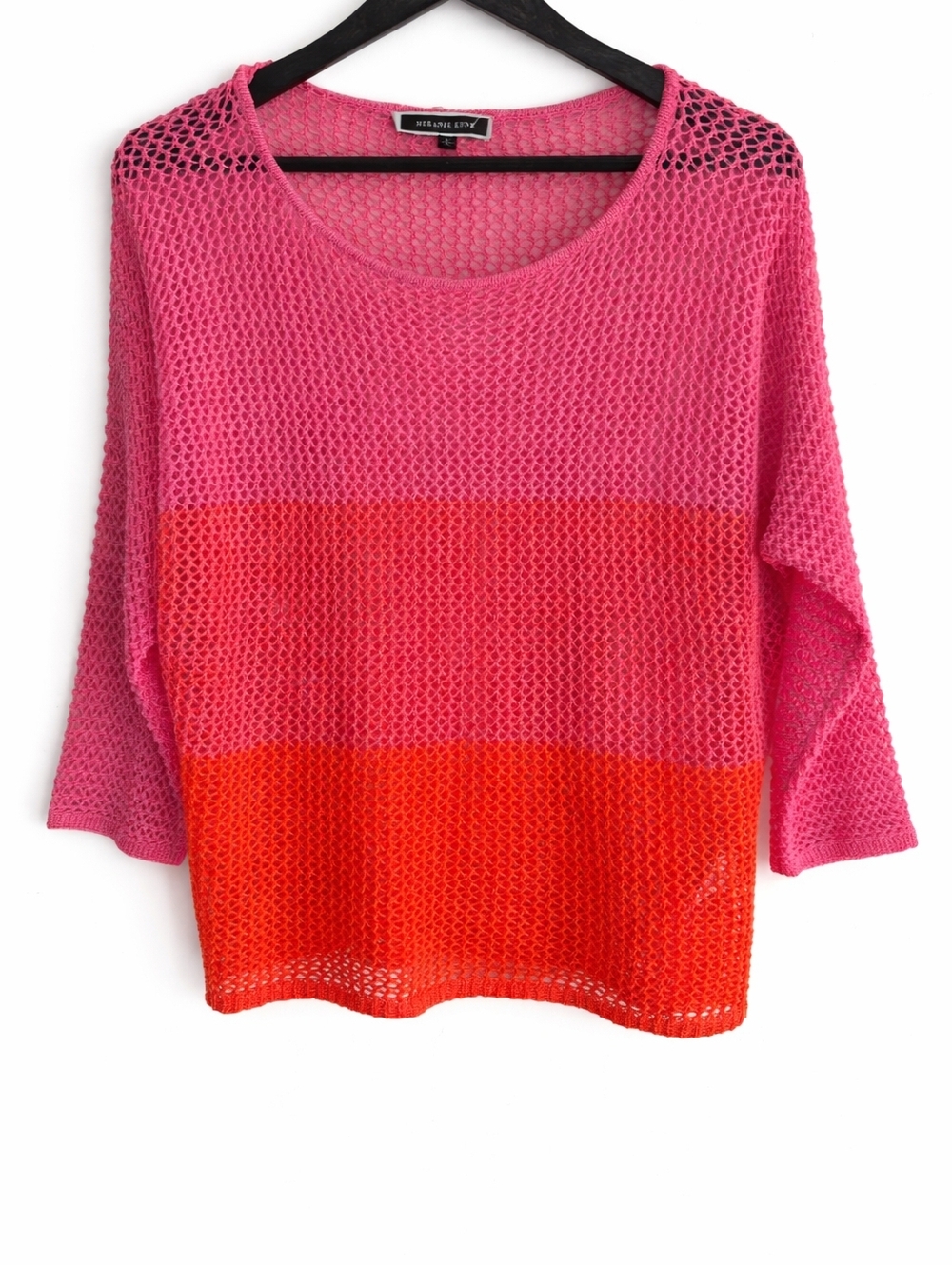 Melanie Lyne Pink & Orange Open-Knit Crochet Sweater - Size L - Picture 2 of 6